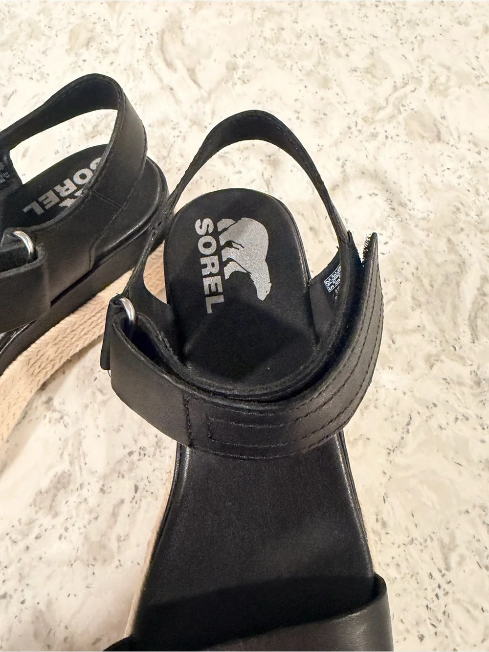 NWOT. Sorel Cameron Black Espadrille Sandals with Ankle Strap. Size 7.5.